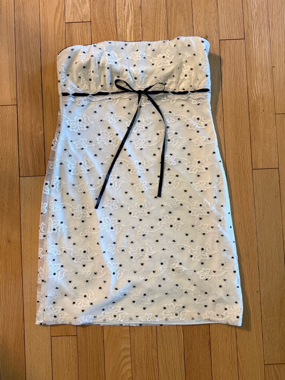 REVOLVE White Strapless Eyelet Dress with Black Waist Tie